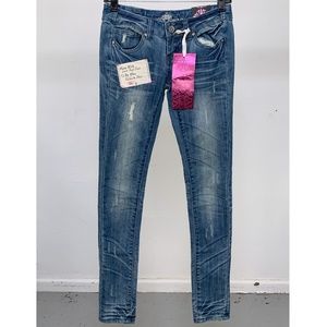 Almost Famous destroyed whiskered denim jeans
